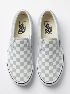 Vans Classic Slip-On Checkerboard Sneakers Pewter Grey & White Women’s Size 5.5